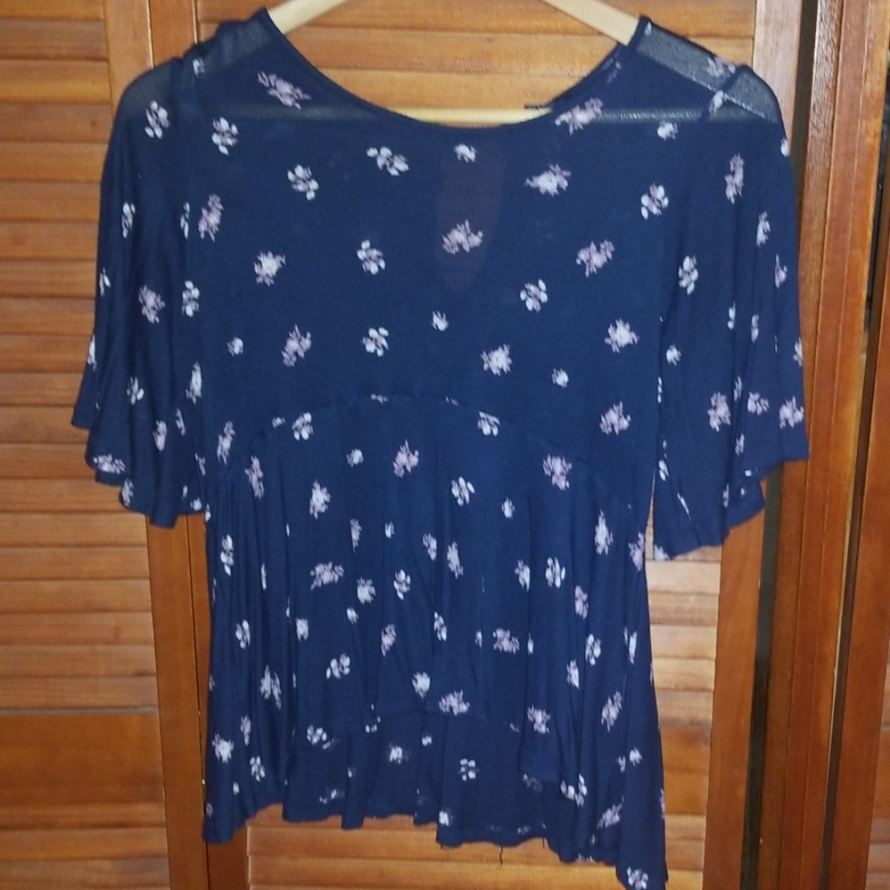 Lucky brand Navy blue floral blouse